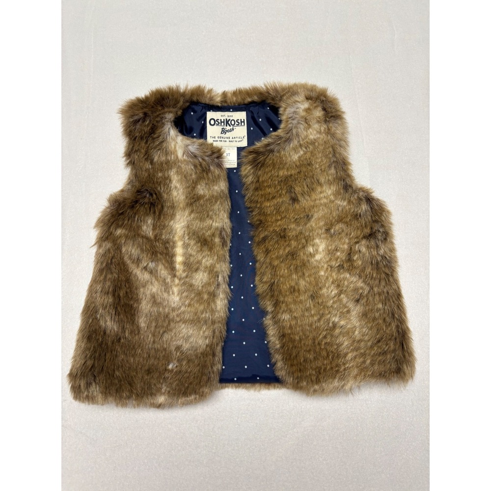 Boho Chic OshKosh B'gosh Toddler 3T Brown Faux Fur Polka Dot Lined Vest